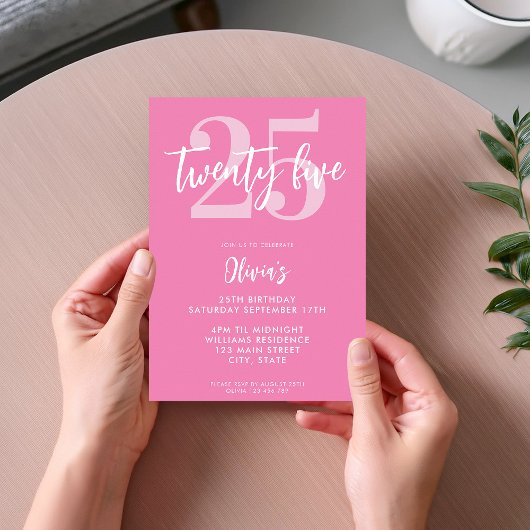 Moderne Roze Elegante 25e Verjaardag Kaart