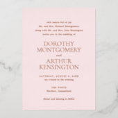 Moderne roze elegante bruiloft folie uitnodiging (Voorkant)