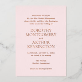 Moderne roze elegante bruiloft folie uitnodiging