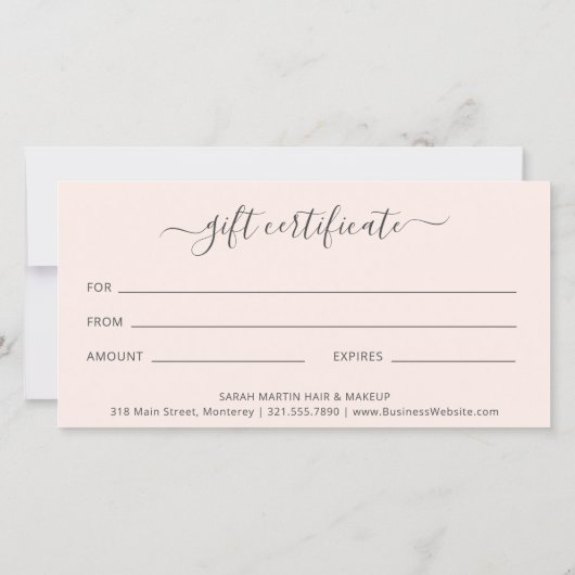 Moderne Roze Elegante Cadeaucertificaat (Achterkant)
