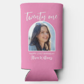 Moderne Roze Elegante Foto 21ste Verjaardag Seltzer Blikjeskoeler (Achterkant)