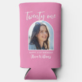 Moderne Roze Elegante Foto 21ste Verjaardag Seltzer Blikjeskoeler (Voorkant)