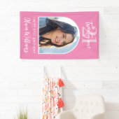 Moderne Roze Elegante Foto 21ste Verjaardag Teken Spandoek (Insitu)