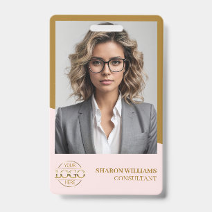 Moderne Roze Employee Foto & Bedrijfslogo Badge