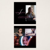 Moderne roze en achterzijde 4 Monogram fotoscript Vierkante Visitekaartjes (Voorkant /achterkant)