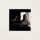 Moderne roze en achterzijde 4 Monogram fotoscript Vierkante Visitekaartjes (Voorkant)