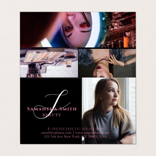 Moderne roze en achterzijde 4 Monogram fotoscript Visitekaartje (Buitenkant ongevouwen)