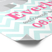 Moderne roze en Aqua Elephant Aangepast monogram Poster (Hoek)