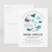 Moderne roze en blauw onder de Zee-verjaardag Uitnodiging Briefkaart (Voorkant / Achterkant)