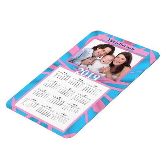 Moderne roze en blauwe Abstracte patroonmonogram Magneet (Linkerzijde)