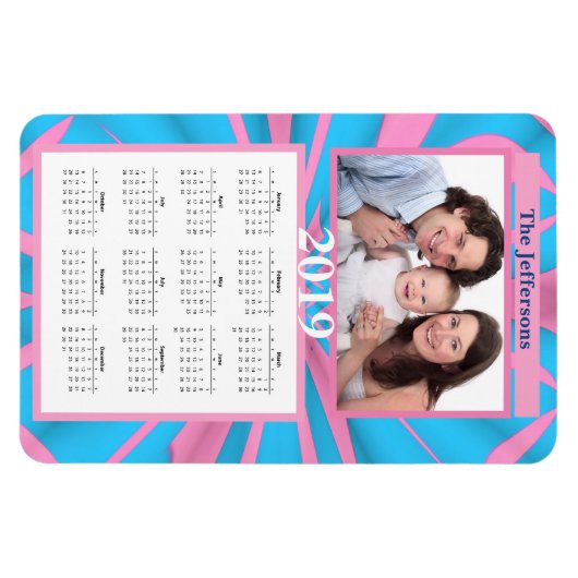 Moderne roze en blauwe Abstracte patroonmonogram Magneet (Horizontaal)