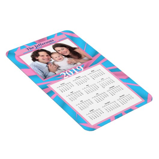 Moderne roze en blauwe Abstracte patroonmonogram Magneet (Rechterzijde)