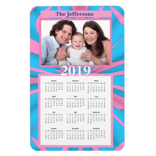 Moderne roze en blauwe Abstracte patroonmonogram Magneet (Verticaal)