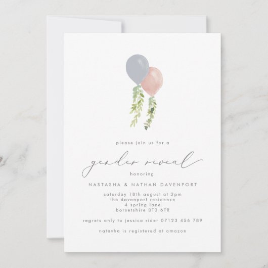 Moderne roze en blauwe ballonnen kaart (Voorkant)