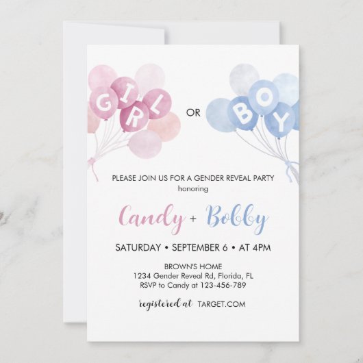 Moderne roze en blauwe ballonnen kaart (Voorkant)