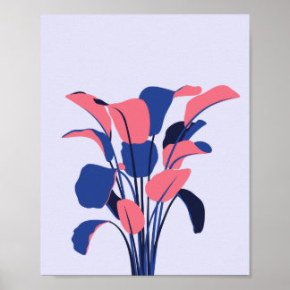 Moderne roze en blauwe botanische kunstprint poster