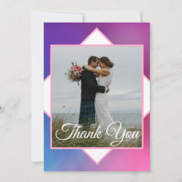 Moderne roze en blauwe bruiloft bedankkaart
