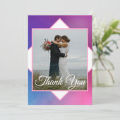 Moderne roze en blauwe bruiloft bedankkaart (Staand voorkant)