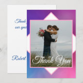 Moderne roze en blauwe bruiloft bedankkaart (Voorkant / Achterkant)