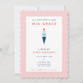 Moderne Roze en Blauwe Ice Cream Kegeluitnodiging Kaart (Voorkant)