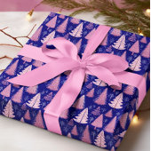 Moderne roze en blauwe kerstboom cadeaupapier