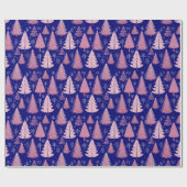 Moderne roze en blauwe kerstboom cadeaupapier (Vlak)