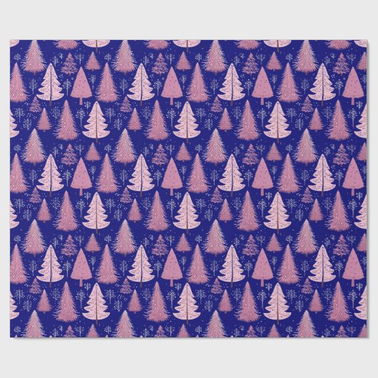 Moderne roze en blauwe kerstboom cadeaupapier (Vlak)