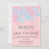 Moderne roze en blauwe palmboom - Trendy Save The Date (Voorkant)