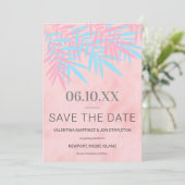 Moderne roze en blauwe palmboom - Trendy Save The Date (Staand voorkant)