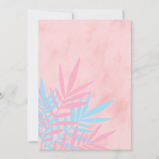 Moderne roze en blauwe palmboom - Trendy Save The Date (Achterkant)