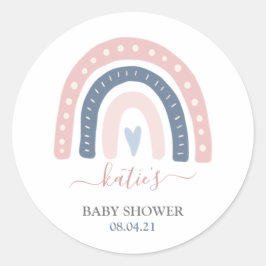 Moderne roze en blauwe regenboog Baby shower Ronde Sticker