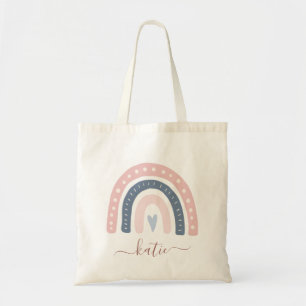 Moderne roze en blauwe regenboogboho-Jouw naam Tote Bag