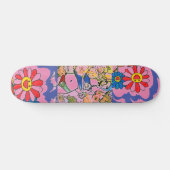 Moderne roze en blauwe waterverf meisje met bloeme persoonlijk skateboard (Horizontaal)