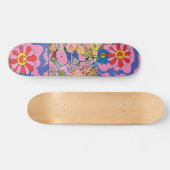 Moderne roze en blauwe waterverf meisje met bloeme persoonlijk skateboard (Horizontaal)