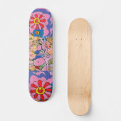 Moderne roze en blauwe waterverf meisje met bloeme persoonlijk skateboard (Voorkant)