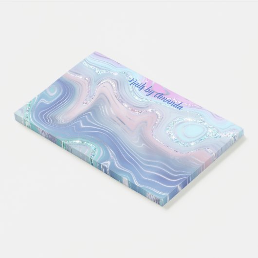 Moderne roze en blauwe Waterverf zwemt Glitter Post-it® Notes (Schuin)