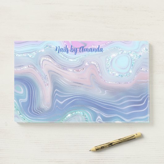 Moderne roze en blauwe Waterverf zwemt Glitter Post-it® Notes (Op bureau)