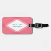 Moderne roze en Blauwgroen gelaagde geometrisch Bagagelabel (Voorkant horizontaal)
