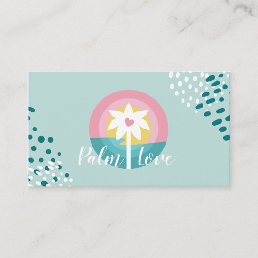 Moderne roze en Blauwgroen tropische palmboom Logo Visitekaartje (Voorkant)