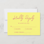 Moderne roze en boter gele bruiloft RSVP kaartje (Voorkant)