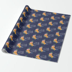 Moderne roze en gele bloemmotief en logo cadeaupapier