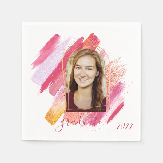 Moderne roze en gouden Afstuderen foto Servet (Voorkant)