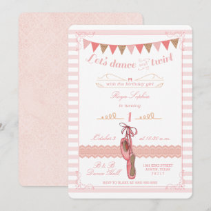 Moderne roze en gouden ballerina verjaardagsuitnod kaart