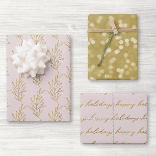 Moderne Roze en Gouden Calligraphy Kerstmis Inpakpapier Vel