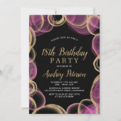Moderne Roze en Gouden Cirkel Zwart 18e Verjaardag Kaart (Voorkant)
