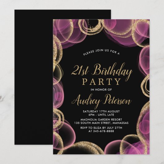 Moderne Roze en Gouden Cirkel Zwart 21e Verjaardag Kaart (Voorkant / Achterkant)