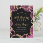 Moderne Roze en Gouden Cirkel Zwart 40e Verjaardag Kaart (Staand voorkant)