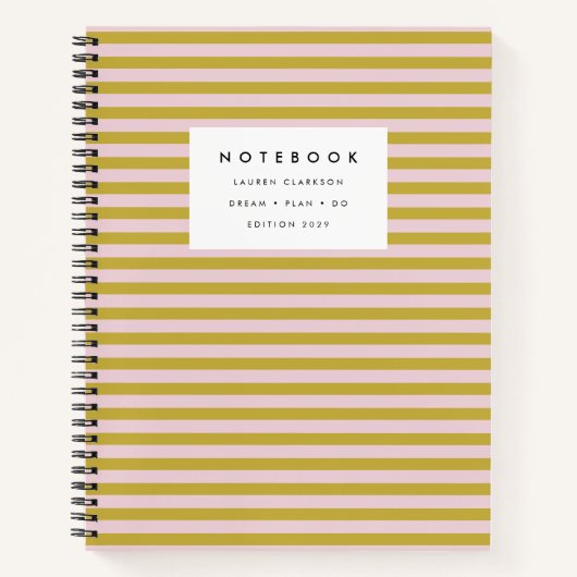 Moderne roze en gouden gestreepte notitieboek (Voorkant)