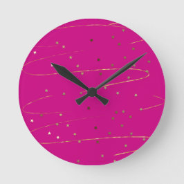 Moderne roze en gouden glinsterende wandklok