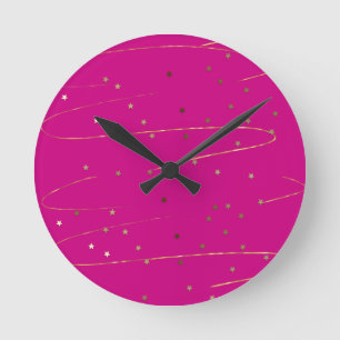 Moderne roze en gouden glinsterende wandklok